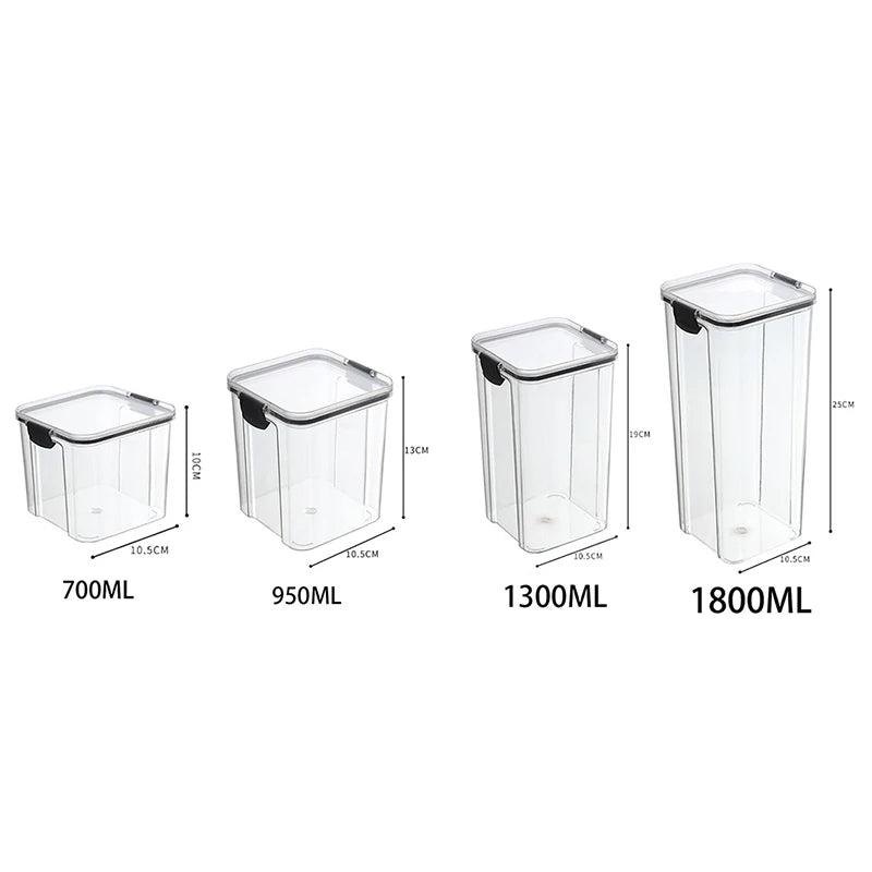 5-Piece Transparent Sealed Storage Jar Set - Stackable Airtight Kitchen Organizer for Dried Goods & Multigrain (700ml-1800ml)