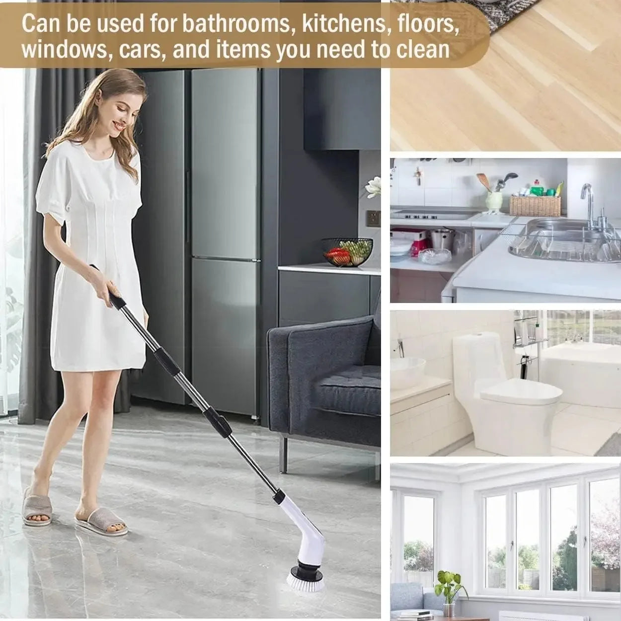 Cordless Electric Spin Scrubber Multifunctional Cleaning Brush for Bathroom Kitchen