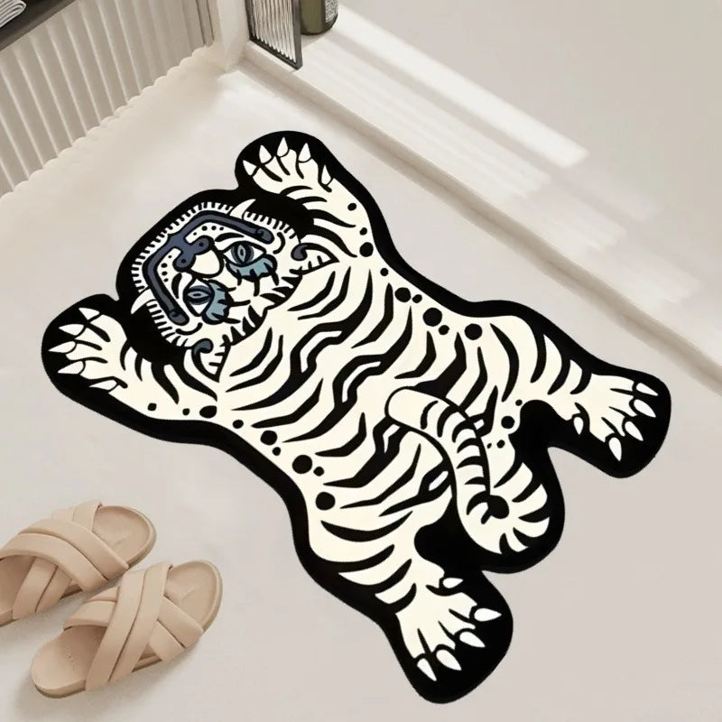 VIKAMA Crystal Velvet Bathroom Floor Mat With Tiger Pattern, Anti-Slip And Wear-Resistant Bathroom Absorbent Rug Home Decoration