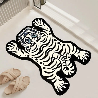 VIKAMA Crystal Velvet Tiger Pattern Bathroom Mat - Anti-Slip Absorbent Floor Rug for Home Decor - Hom Haven