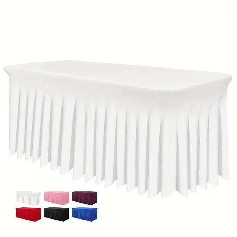 4Ft 6Ft 8Ft Spandex Table Skirt Universal Fitted Stretch Tablecloth for Party, Banquet, Wedding and Events