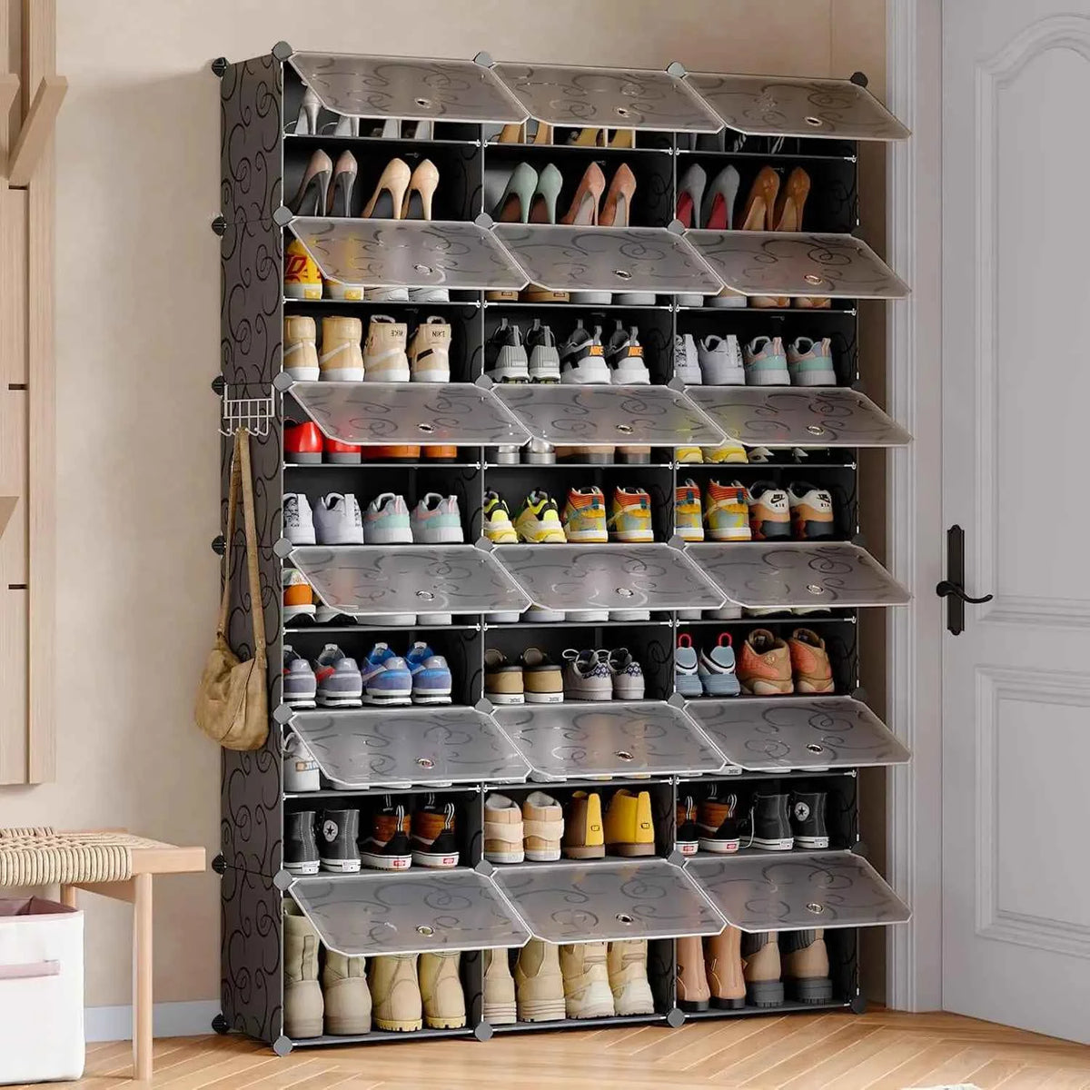 36-Grid Stackable Modular Shoe Rack - Clear Adjustable Organizer for Sneakers & Heels - Hom Haven