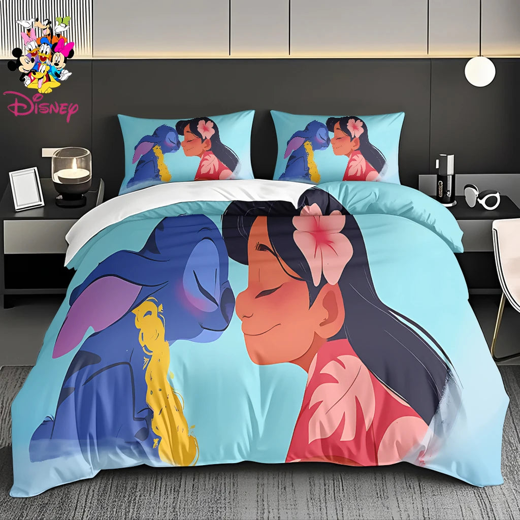 2/3pcs Disney Stitch & Mickey Duvet Cover Set Without Filler  Soft Bed Sheet,Skin-Friendly & Breathable Bedding Set Holiday Gift