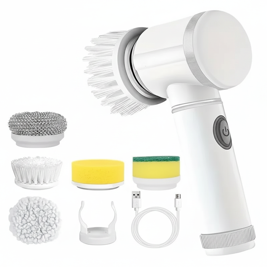 Cordless Electric Spin Scrubber 5-in-1 Brush for Bathroom Kitchen Cleaning