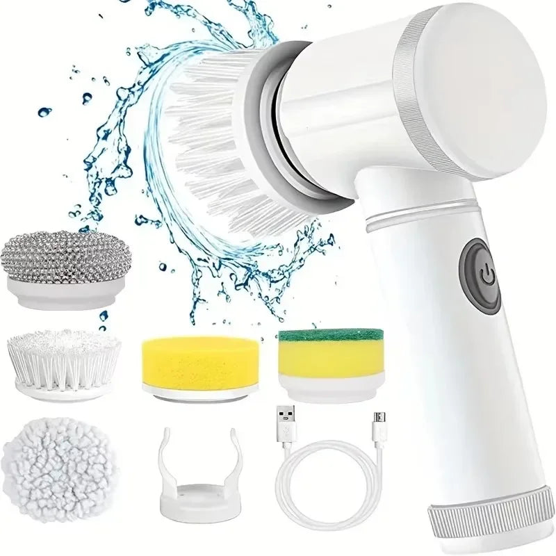 Cordless Electric Spin Scrubber 5-in-1 Brush for Bathroom Kitchen Cleaning