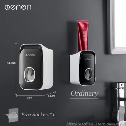 MENGNI Automatic Toothpaste Dispenser - Wall-Mounted Punch-Free Toothbrush Holder & Bathroom Accessory Rack - Hom Haven