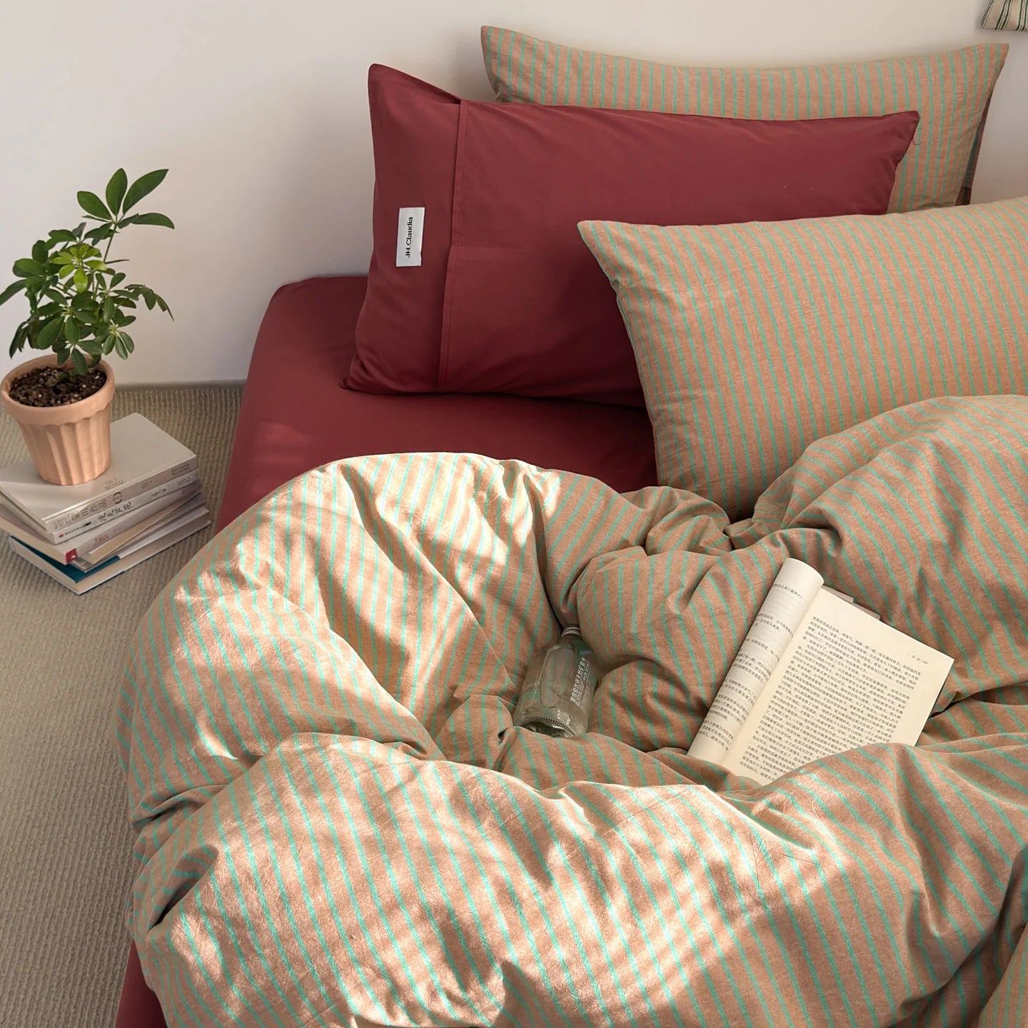 Simple Style Bedding Set Nordic Striped Duvet Cover Set 100% Cotton Flat Sheet Single Twin Size Double Bed Sheet Set For Bedroom