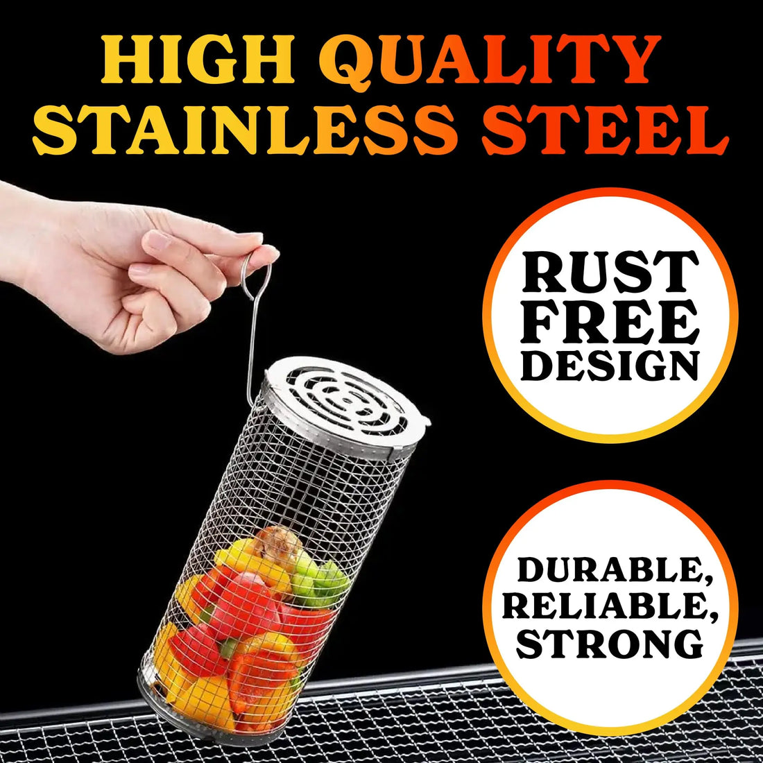 Stainless Steel BBQ Rolling Grill Basket
