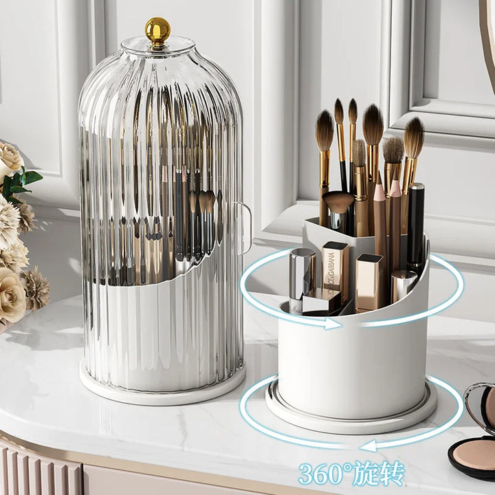 360° Rotating Makeup Brush & Cosmetic Organizer with Lid
