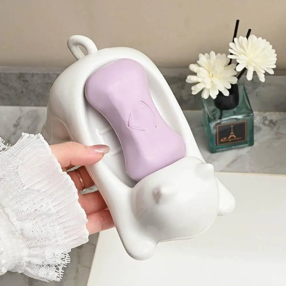 Cute Cartoon Cat Soap Dish with Drainage - Plastic Bathroom Holder for Soap & Sponges
