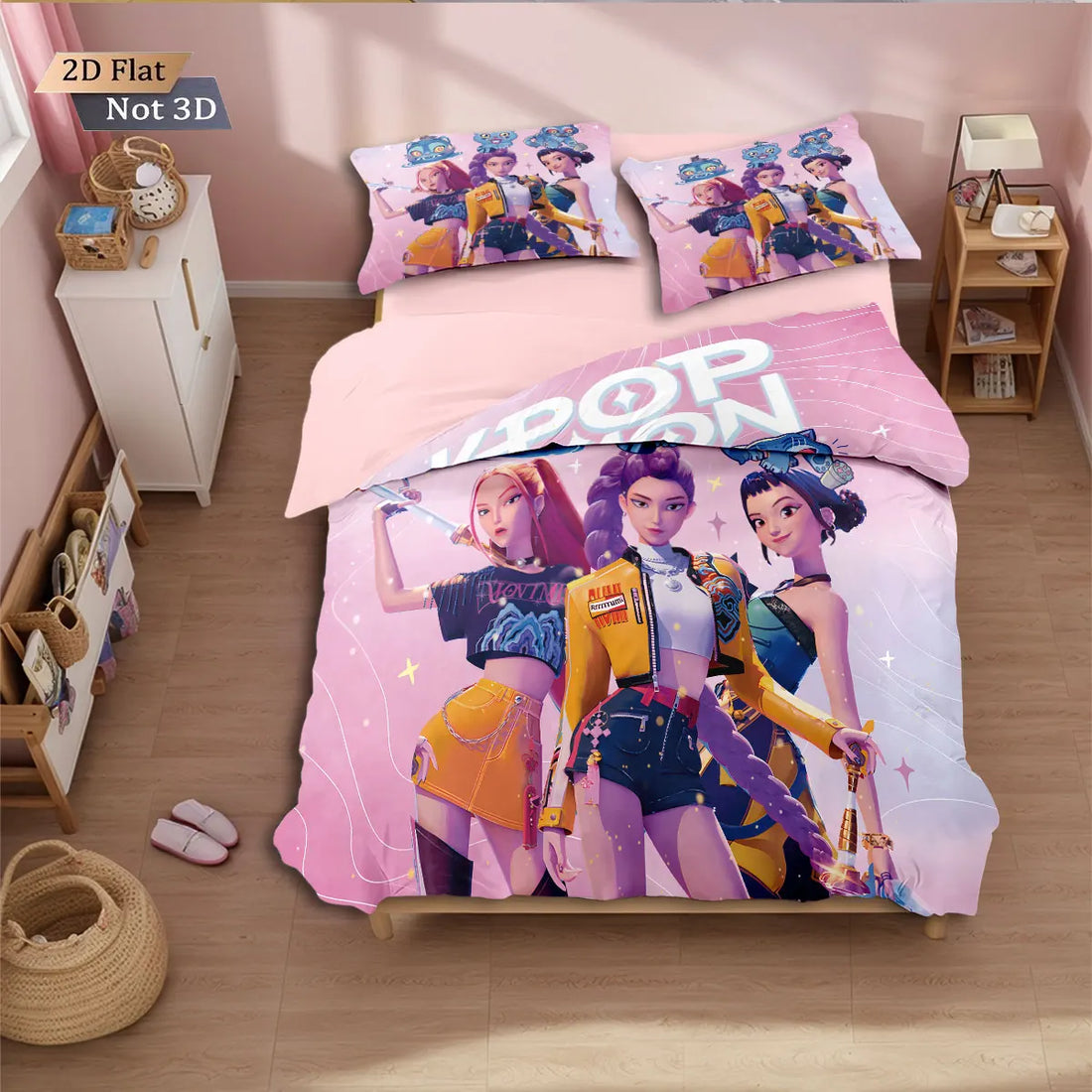 3pcsK-Pop Demon Hunters Printed Chipless Bedding Set Multi Size Comfortable Bedroom Bedding Decoration Machine Washable
