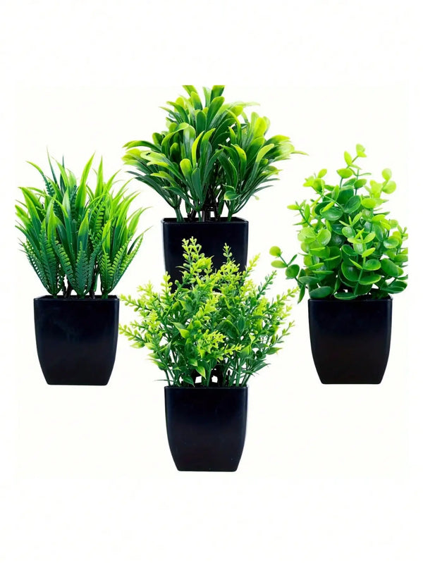 Mini Artificial Eucalyptus Potted Plant - Fake Plant in Black Pot for Indoor Home, Office & Bathroom Decor - Hom Haven