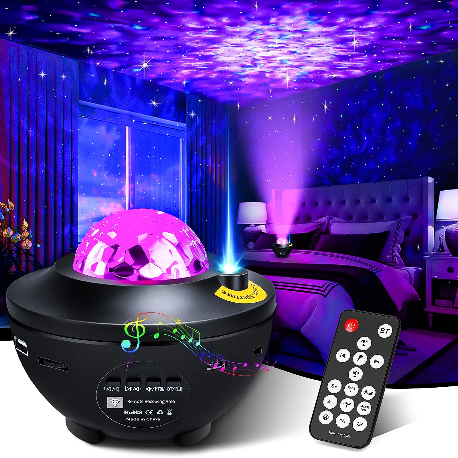 Starry Galaxy Projector Night Light with Bluetooth Music Night Lamp