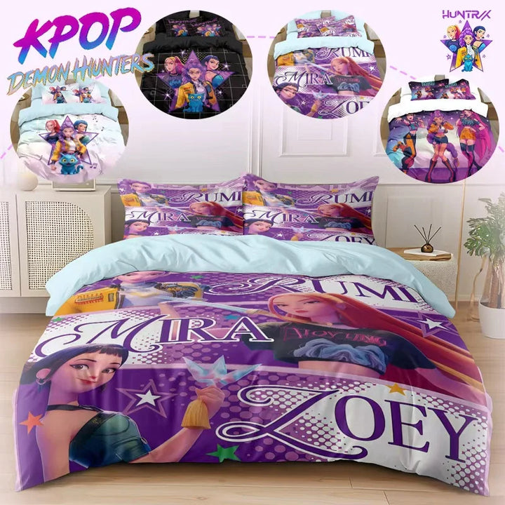 3pcs/set K-Pop Bedding Set Demon Hunters Colorful Print Polyester Student Dormitory Bed Sheet Duvet Cover Kid Gift Home Textile