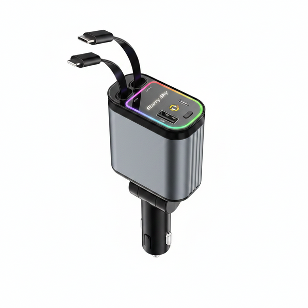 4-in-1 Retractable Car Charger with Starry Sky LED Spotlight - Hom Haven