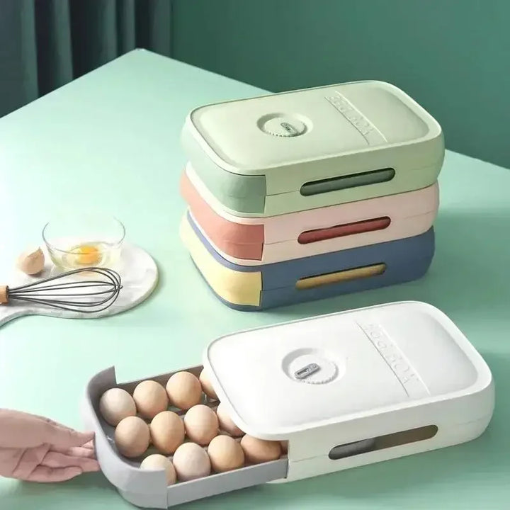 Drawer Egg Storage Box with Lid Refrigerator Organizer Food Container