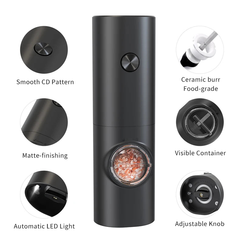 Electric Automatic Salt and Pepper Grinder Set Rechargeable Battery Gravity Spice Mill Adjustable Spices Grinder Kitchen tools - Hom Haven