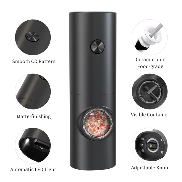 Electric Automatic Salt and Pepper Grinder Set Rechargeable Battery Gravity Spice Mill Adjustable Spices Grinder Kitchen tools - Hom Haven