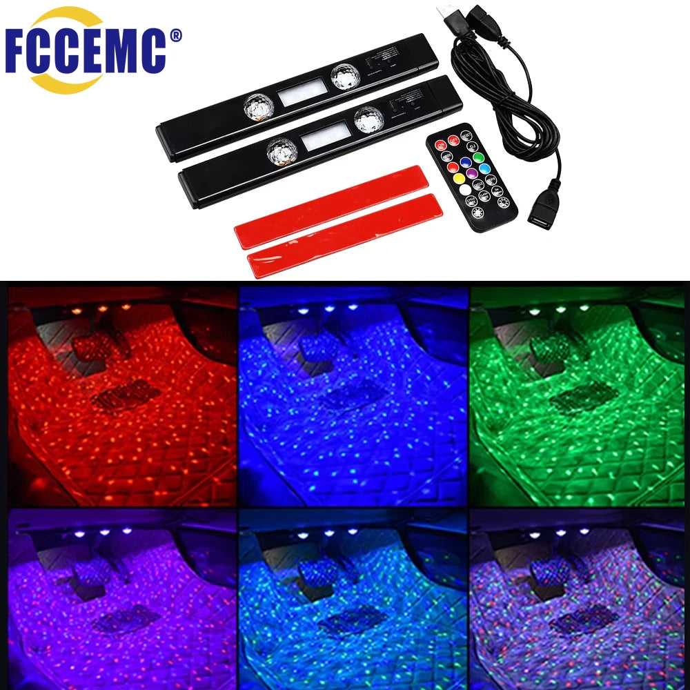 2-in-1 LED Car Starry Sky RGB Ambient Roof Light with Remote