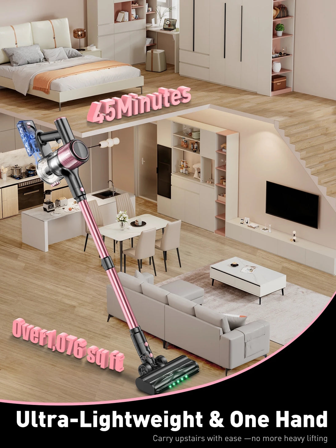 Cordless 10-in-1 Stick Vacuum Cleaner 55KPa Powerful for Home & Pets