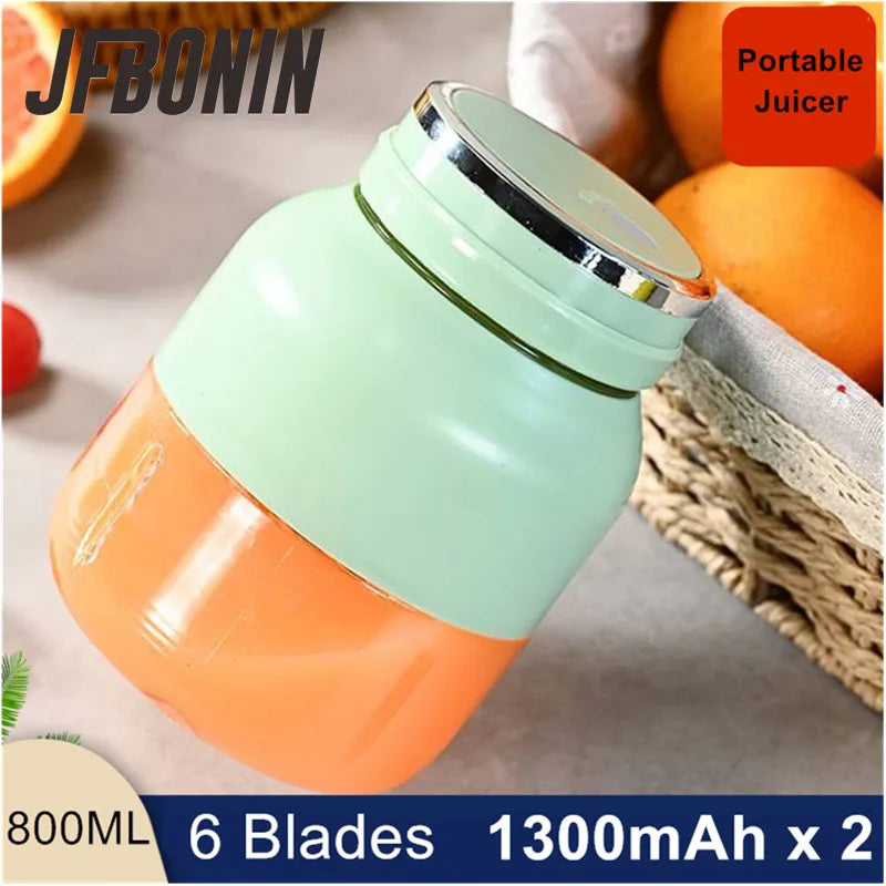 Portable Electric Juicer 800ml Rechargeable, Stainless Steel Blades