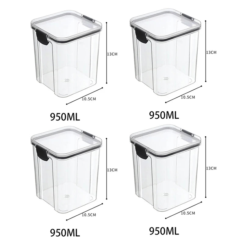 5-Piece Transparent Sealed Storage Jar Set - Stackable Airtight Kitchen Organizer for Dried Goods & Multigrain (700ml-1800ml)