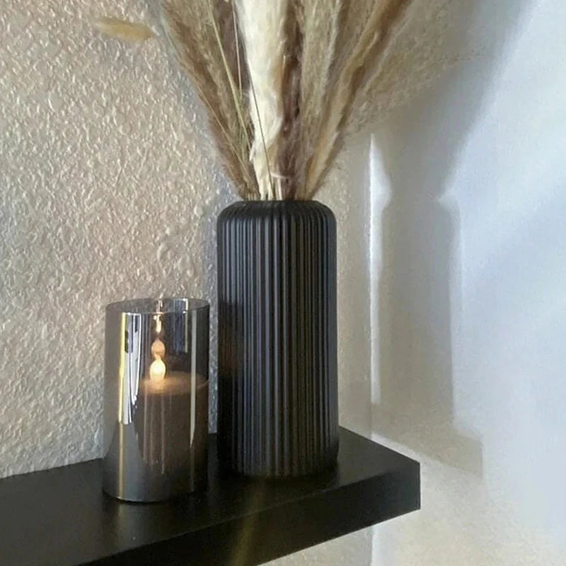 Striped Ceramic-Like Plastic Vase - Creative Decorative Flower Vase for Floral Arrangements & Home Decor - Hom Haven