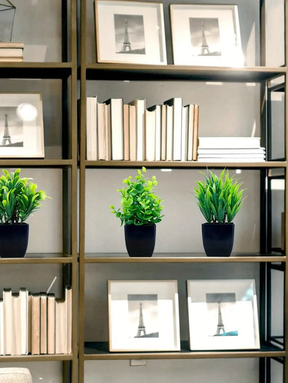 Mini Artificial Eucalyptus Potted Plant - Fake Plant in Black Pot for Indoor Home, Office & Bathroom Decor - Hom Haven