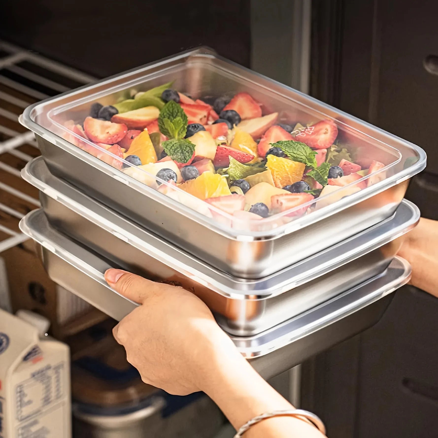 3-Piece Stainless Steel Food Containers - Leakproof Stackable with Clear Lids for Camping, Home & Meal Prep
