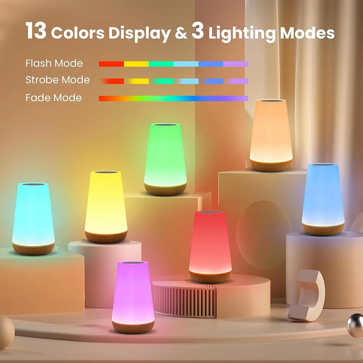 13-Color Changing RGB Night Light - Remote Control Touch USB Rechargeable Dimmable Bedside Table Lamp - Hom Haven