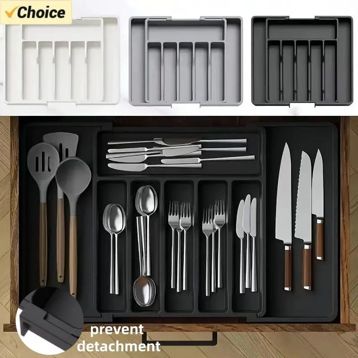 Adjustable Flatware Drawer Organizer Multifunctional Kitchen Utensil Storage Rack