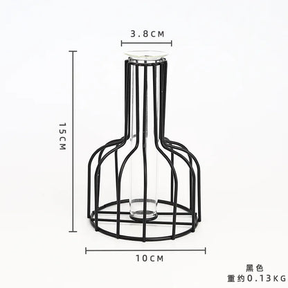 Nordic Iron Golden Hydroponic Vase - Living Room Table Top Decoration for Dried Flowers & Green Plants - Hom Haven