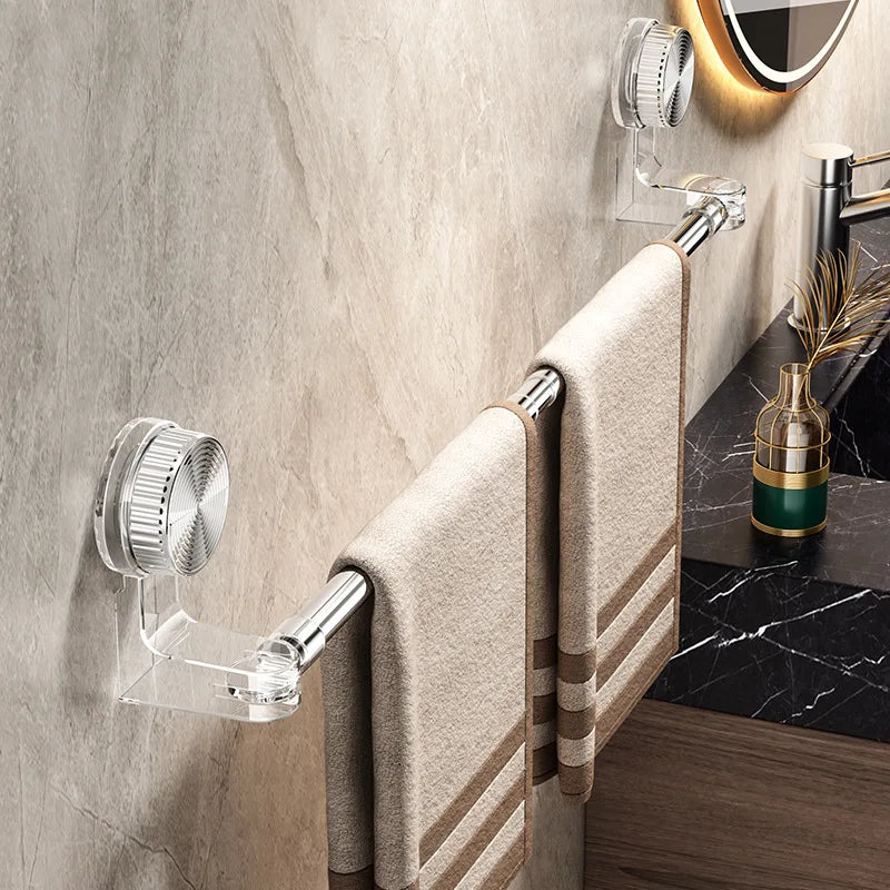 Suction Cup Retractable Towel Bar Rotatable Bathroom Storage Rack