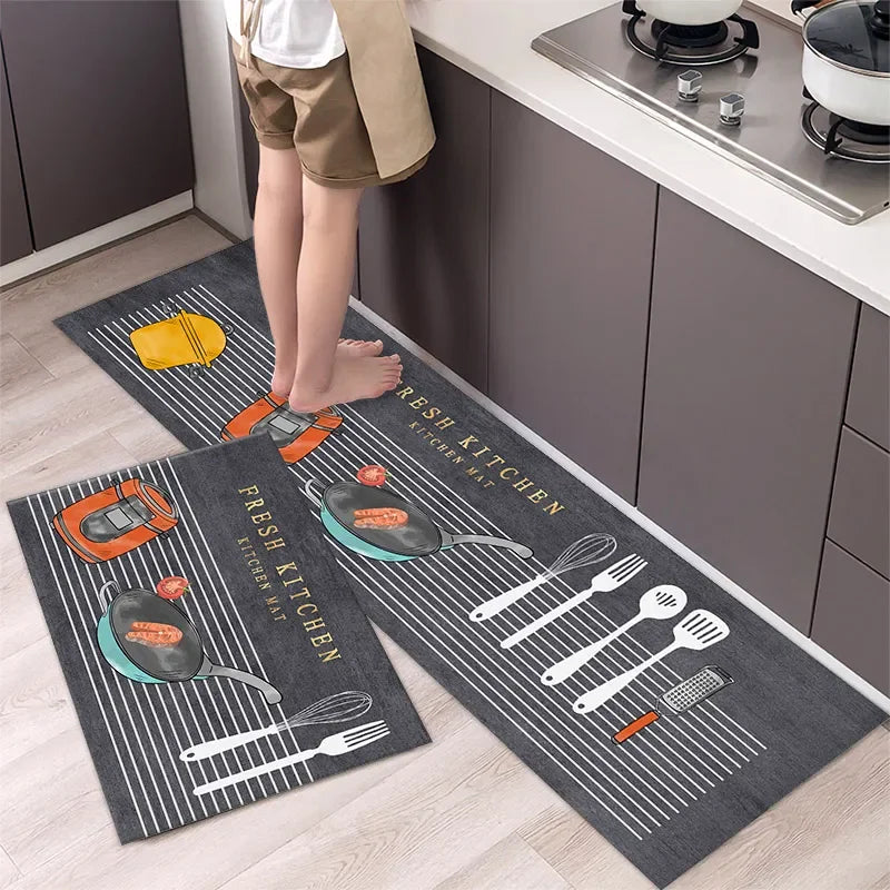 Soft Washable Kitchen Floor Mat - Anti-Slip Long Area Rug for Bedroom, Hallway & Bathroom Entrance