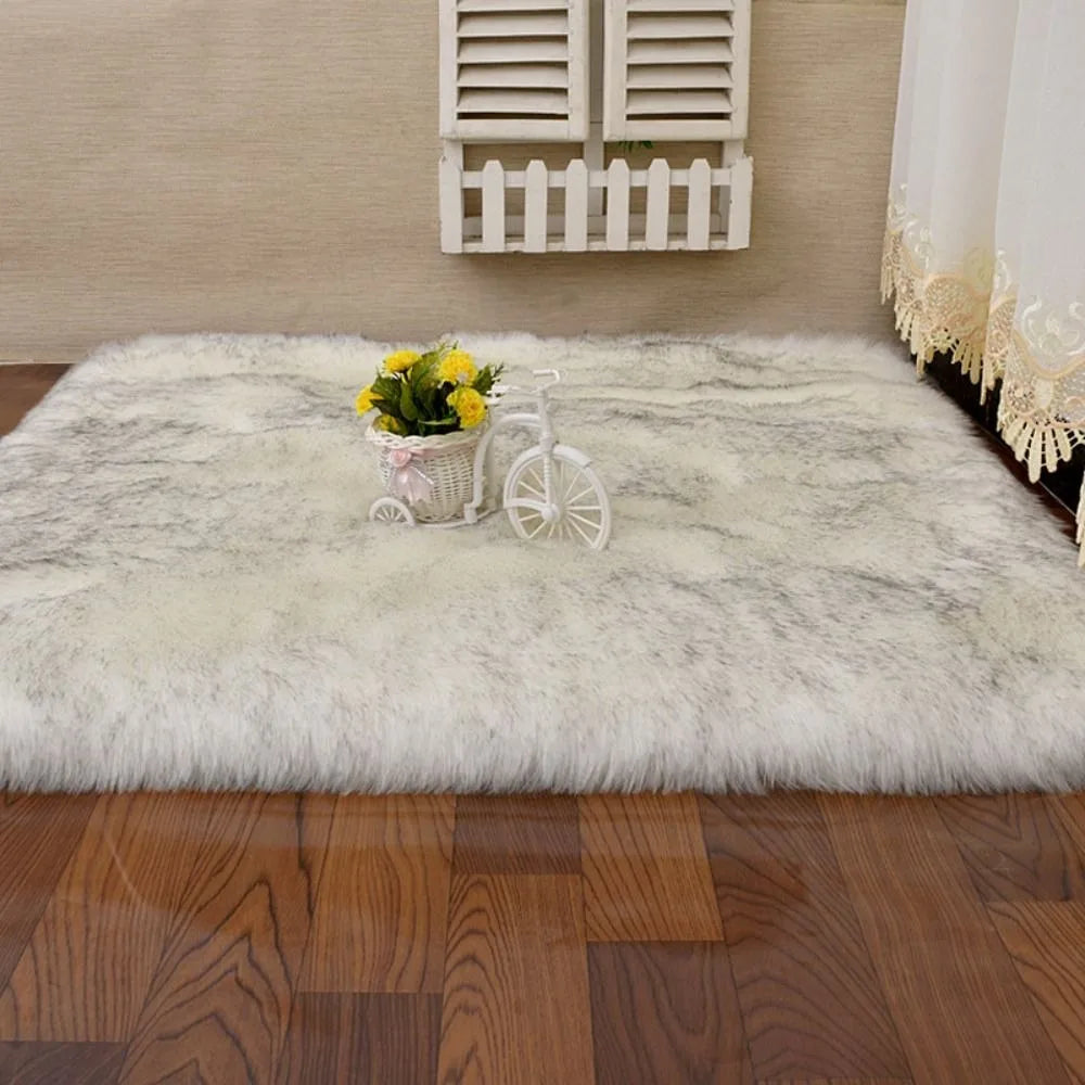 Plush Soft Imitation Sheepskin Bedroom Carpet - Long Hair Bedside Mat & Sofa Cushion Rug