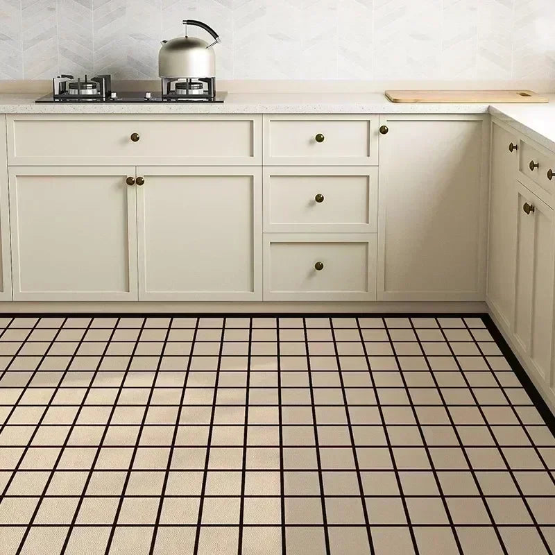 Kitchen Carpet Anti-fouling Oil-proof Grid Floor Mat Scrubbable Waterproof PVC Leather Balcony Bathroom Non-slip Rug Ковер 러그