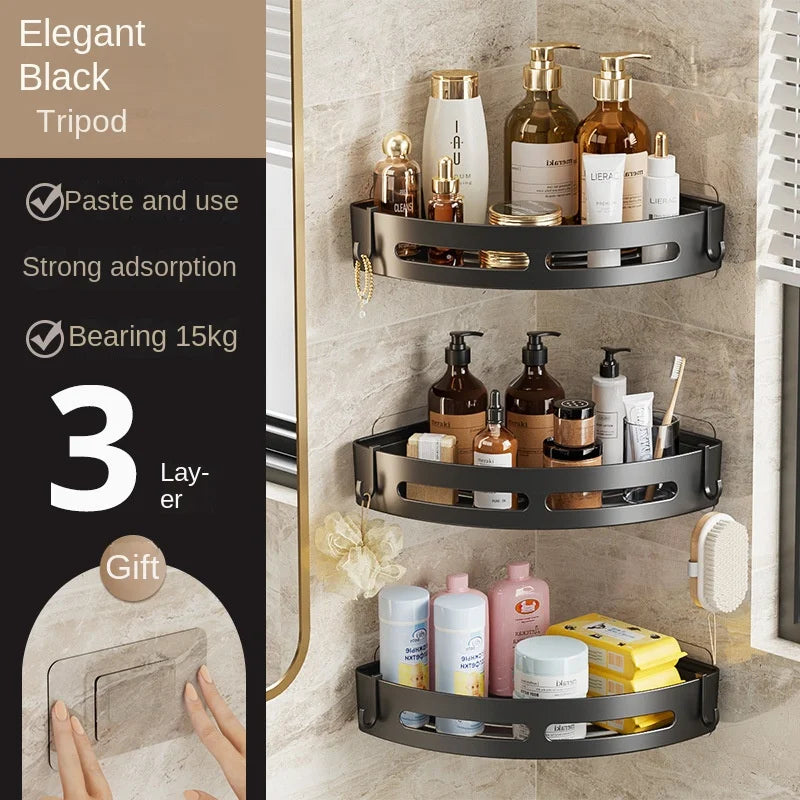 No-Drill Adhesive Shower Caddy Shelf - Corner Bathroom Shampoo Holder & Towel Rack (1/2/3 Pcs) - Hom Haven