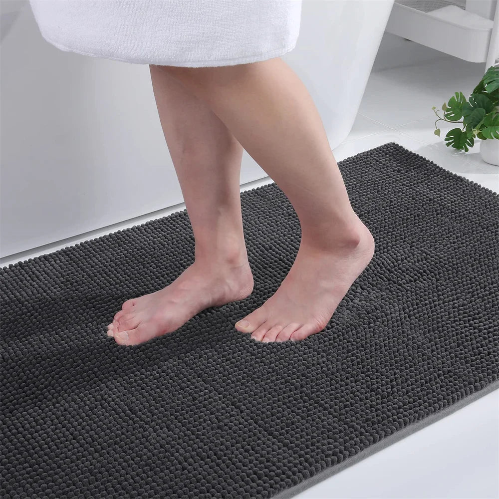 Olanly Chenille Bathroom Rug Non-Slip Bath Mat Soft Shower Bathroom Mat Floor Tub Fluffy Shag Bath Foot Rugs Microfiber Carpet