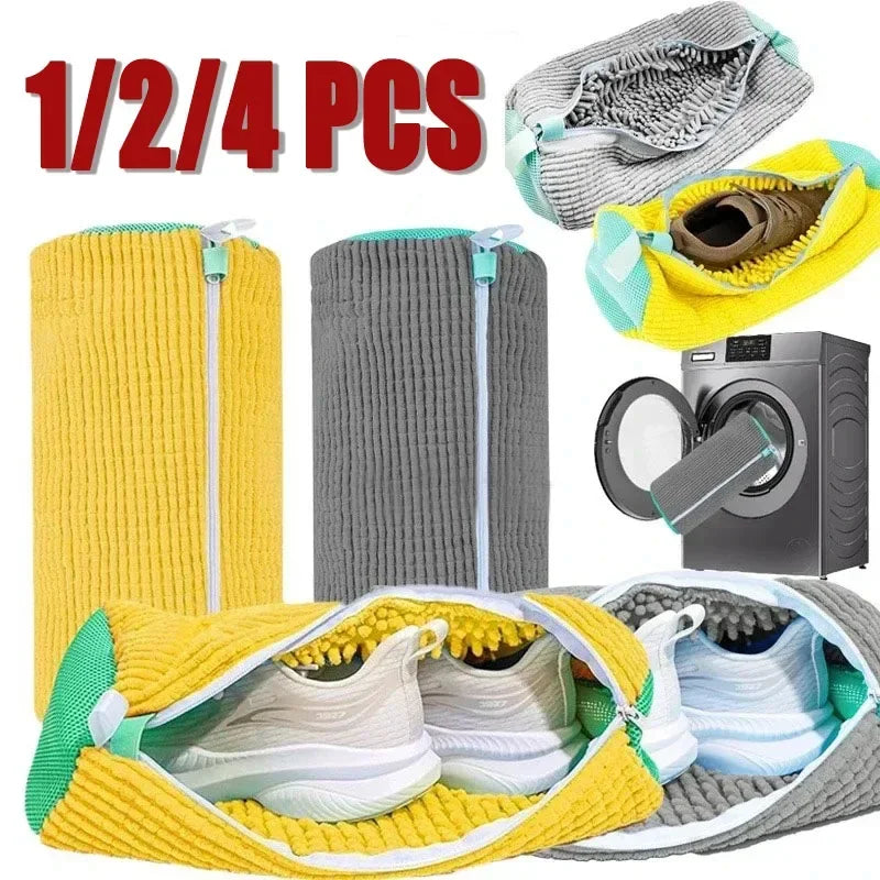 Shoe Washing Machine Bag with Liquid Shoe Brush Set - Durable Laundry Shoe Bag for All Shoe Types (1/2/4 Pcs)