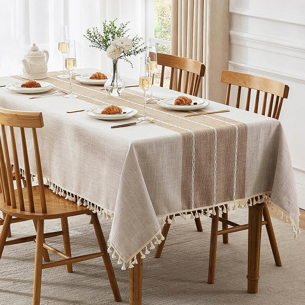 Battilo Linen Cotton Tablecloth Round Rectangular Table Cloth Waterproof Table Cover for Dining Coffee Table Kitchen Room Decor
