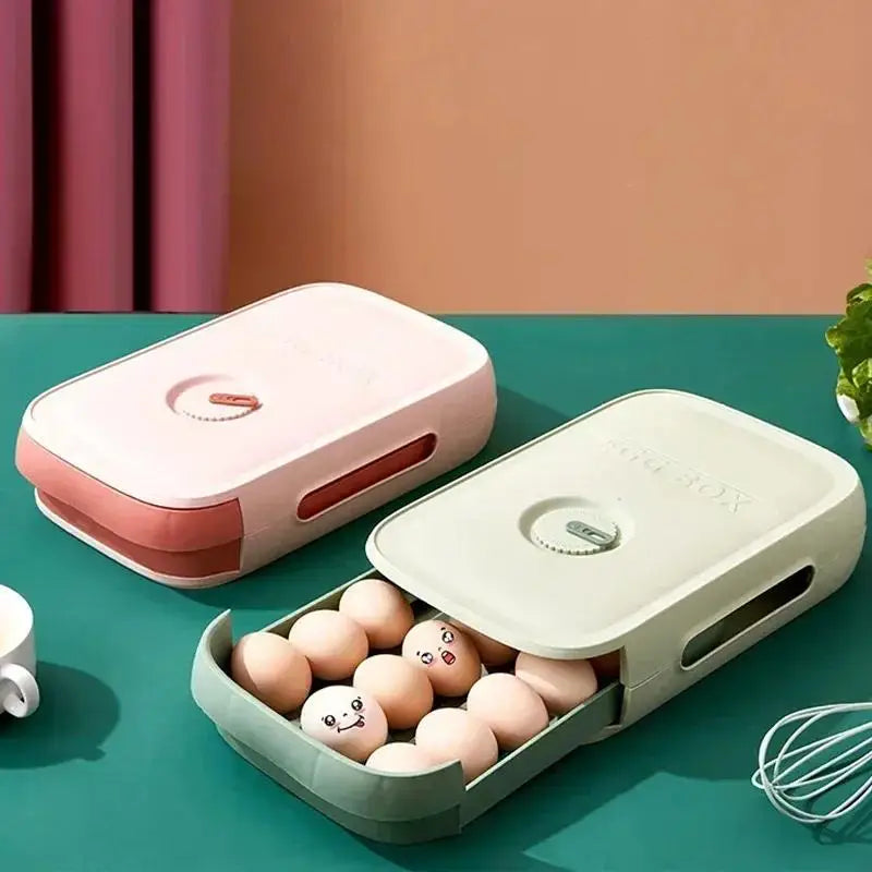 Drawer Egg Storage Box with Lid Refrigerator Organizer Food Container