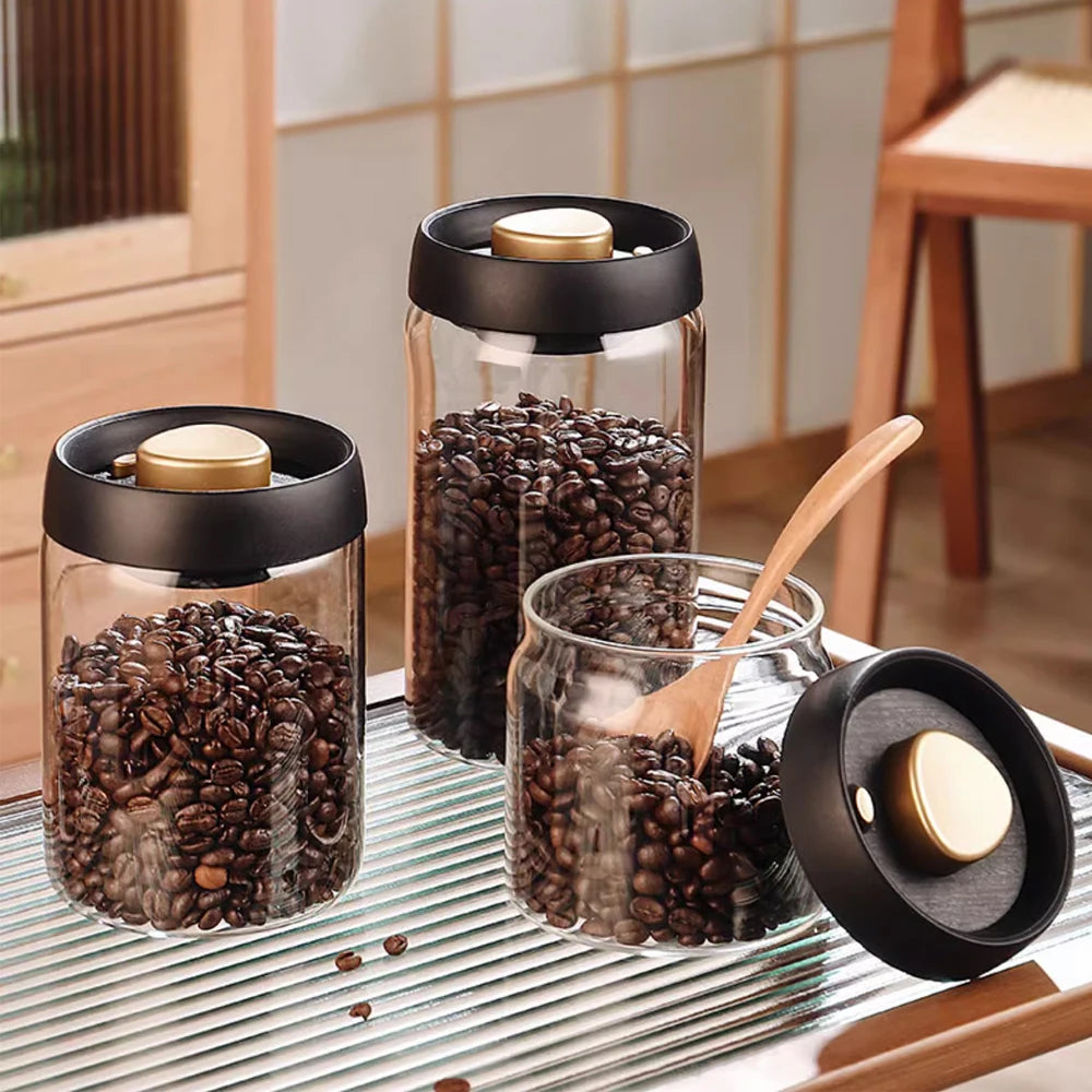 Vacuum Sealed Glass Storage Jar - Airtight Coffee Bean, Tea & Food Container