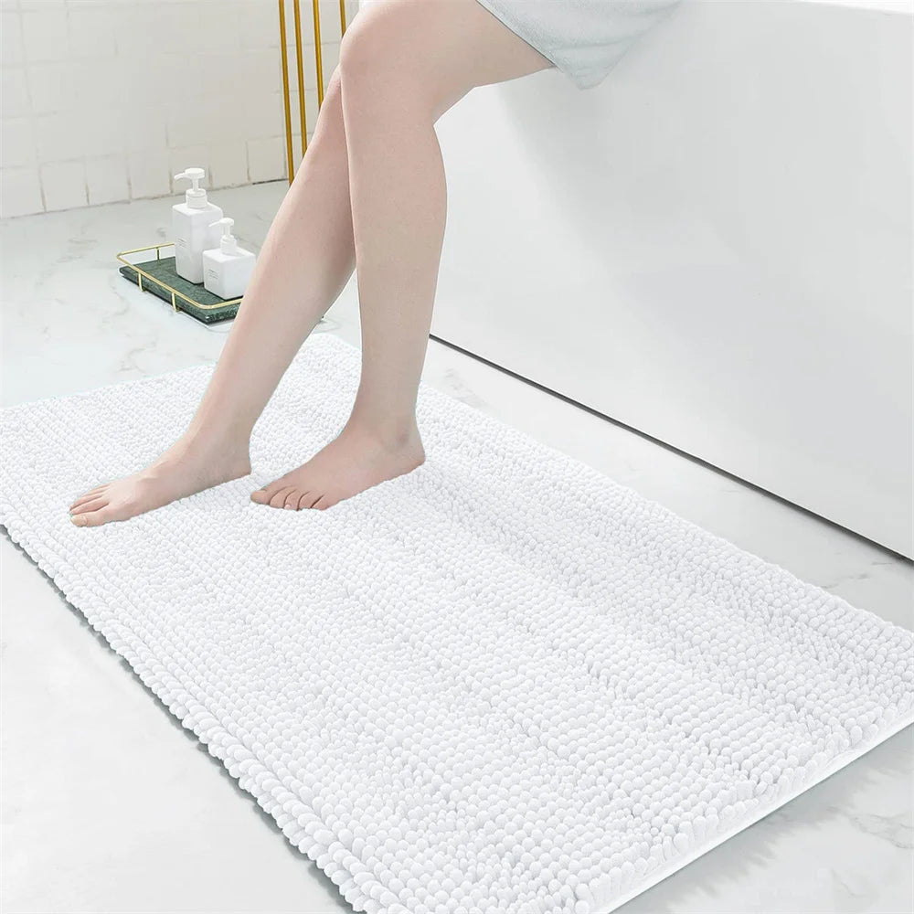 Olanly Chenille Bathroom Rug Non-Slip Bath Mat Soft Shower Bathroom Mat Floor Tub Fluffy Shag Bath Foot Rugs Microfiber Carpet