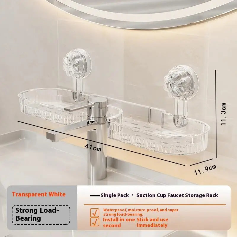Suction Cup Bathroom Organizer Rack Wall Mounted Draining Storage Shelf