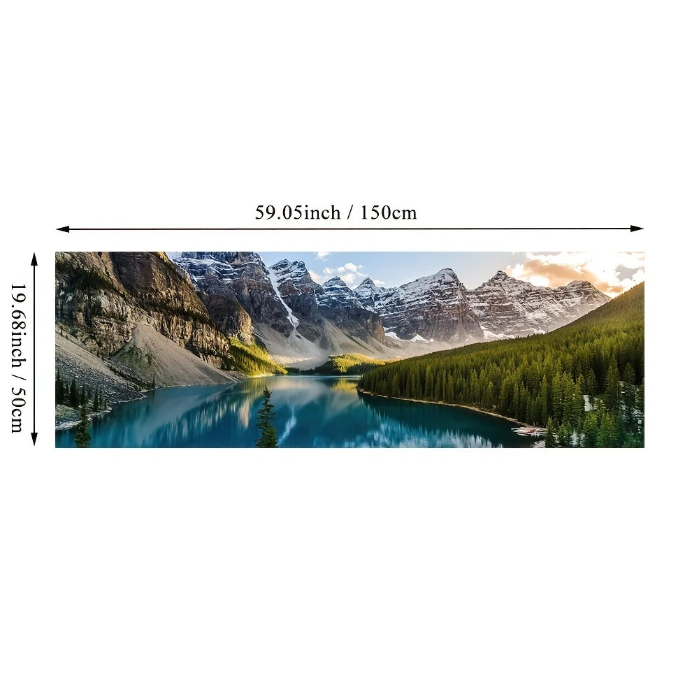 Landscape Canvas Wall Art - Lake, Forest & Mountain Scenery Painting Poster for Living Room & Bedroom - Hom Haven