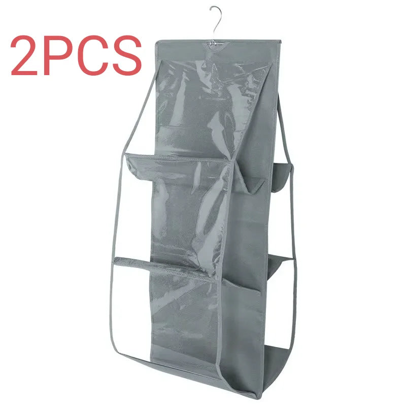 6 Pocket Hanging Handbag Organizer For Wardrobe Closet Gray Waterproof Storage Bag Door Wall Clear Sundry Bag With Hanger Pouch