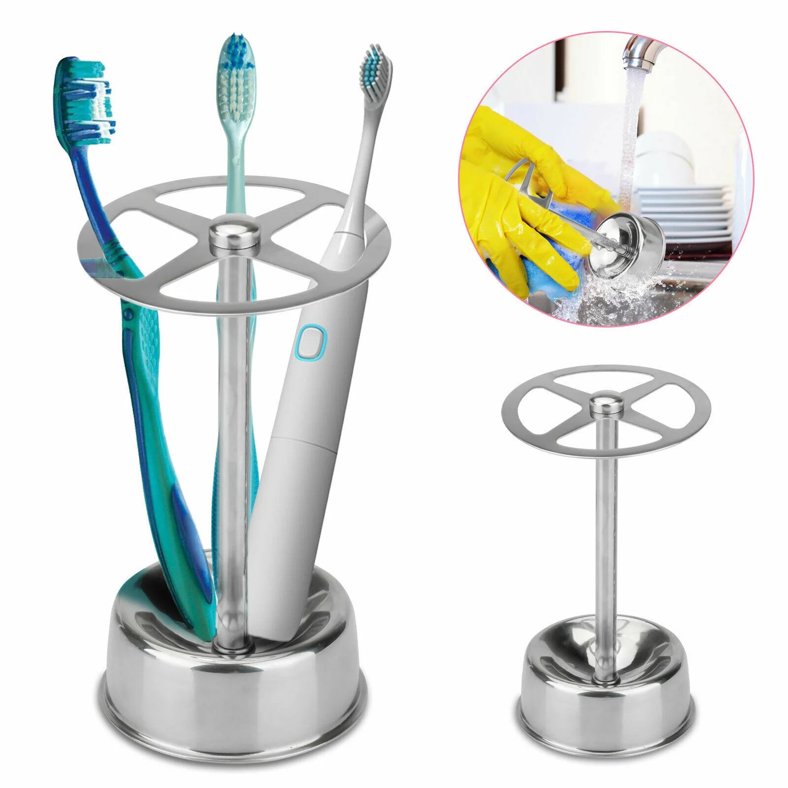 Stainless Steel Toothbrush Holder, Makeup Brush Organizer with 6 Slots, Wall Mounted Bathroom Storage for Electric Toothbrush