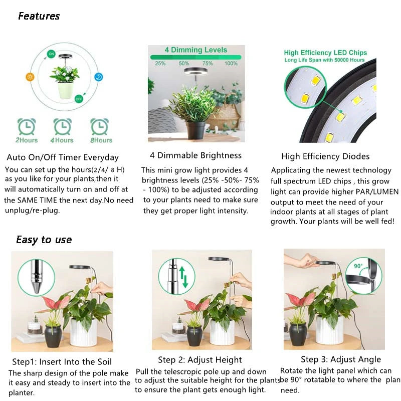 USB LED Grow Light Adjustable Knob Dimmer Plant Growth Lamp