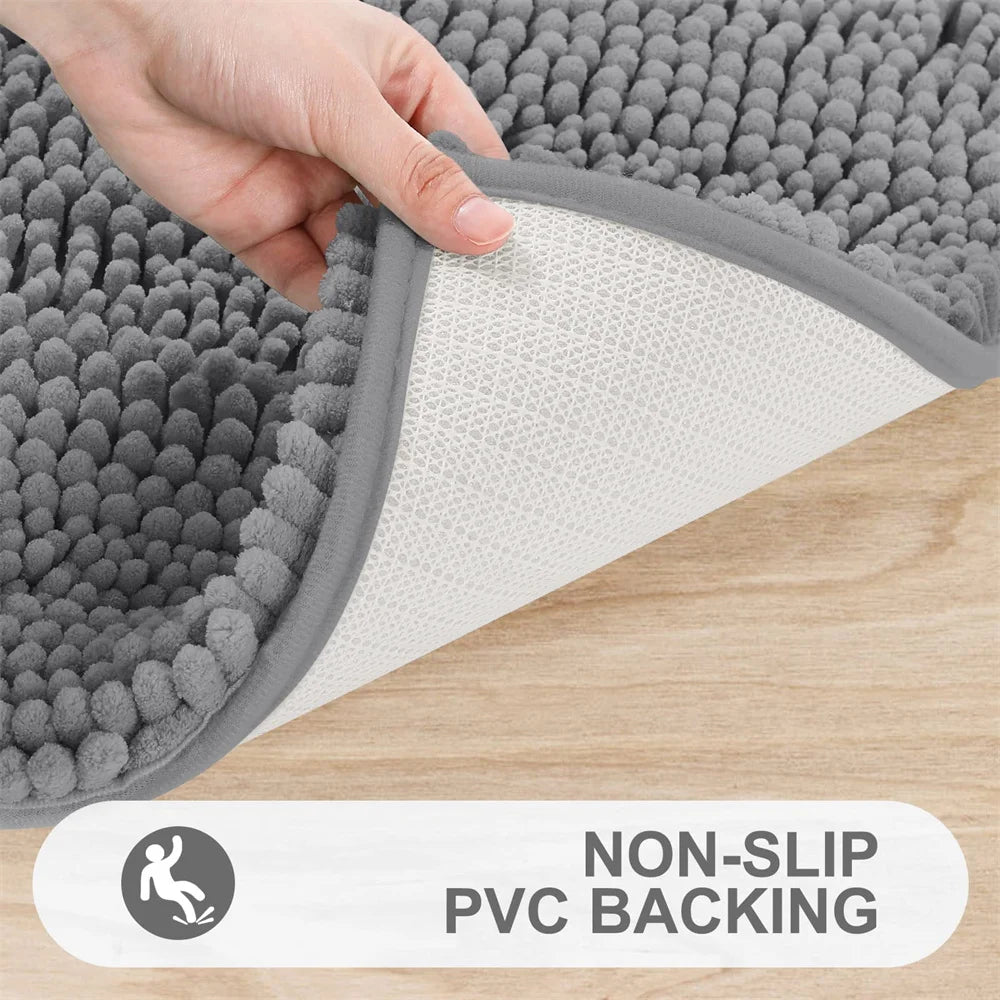 Olanly Chenille Non-Slip Bath Mat - Soft Fluffy Shag Microfiber Shower & Bathroom Floor Rug - Hom Haven