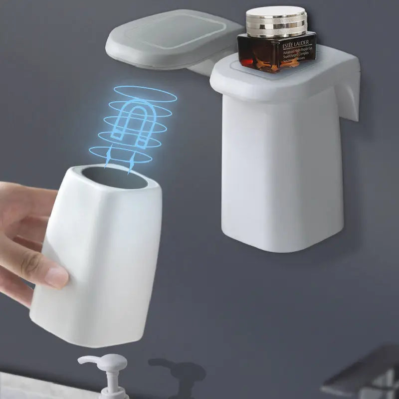 Japanese Minimalist Magnetic Mouthwash Cup - Wall Mounted Toothbrush Storage Rack & Brushing Cup (1-4 Pcs)
